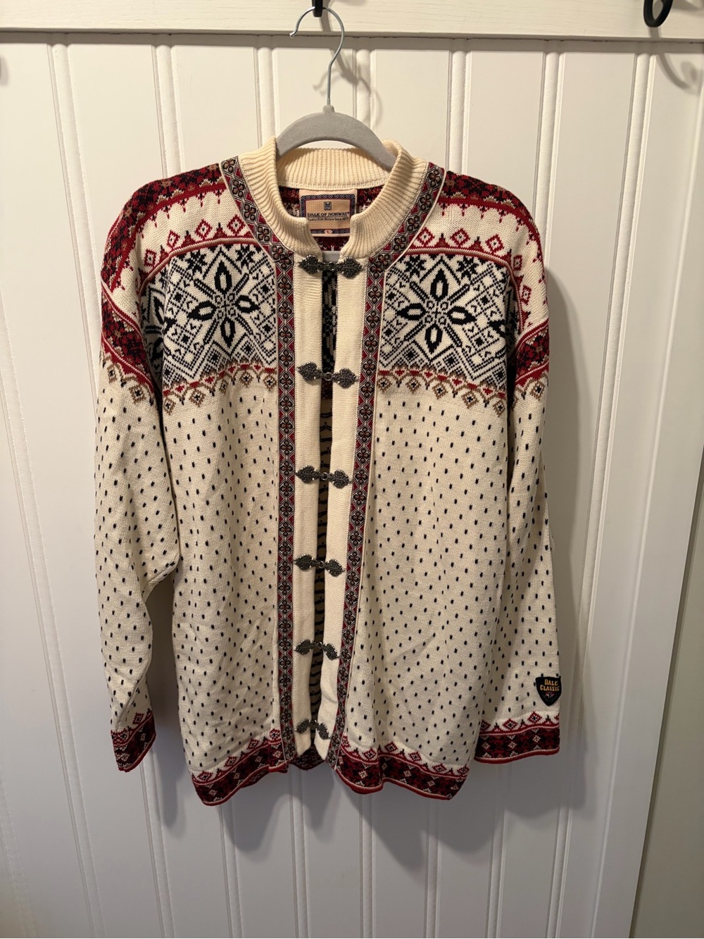 Dale of Norway Vintage 90s Dale Classic Patch Cotton Cardigan Pewter Clasps SZ L